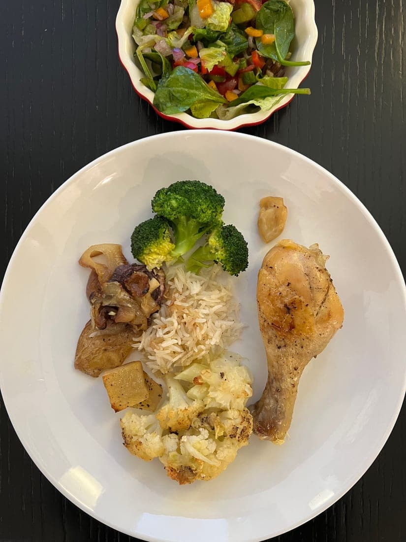 Assiette poulet, chou-fleur, brocoli et riz