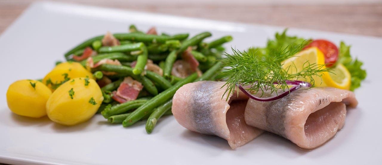 Hareng, pommes de terre et haricots verts