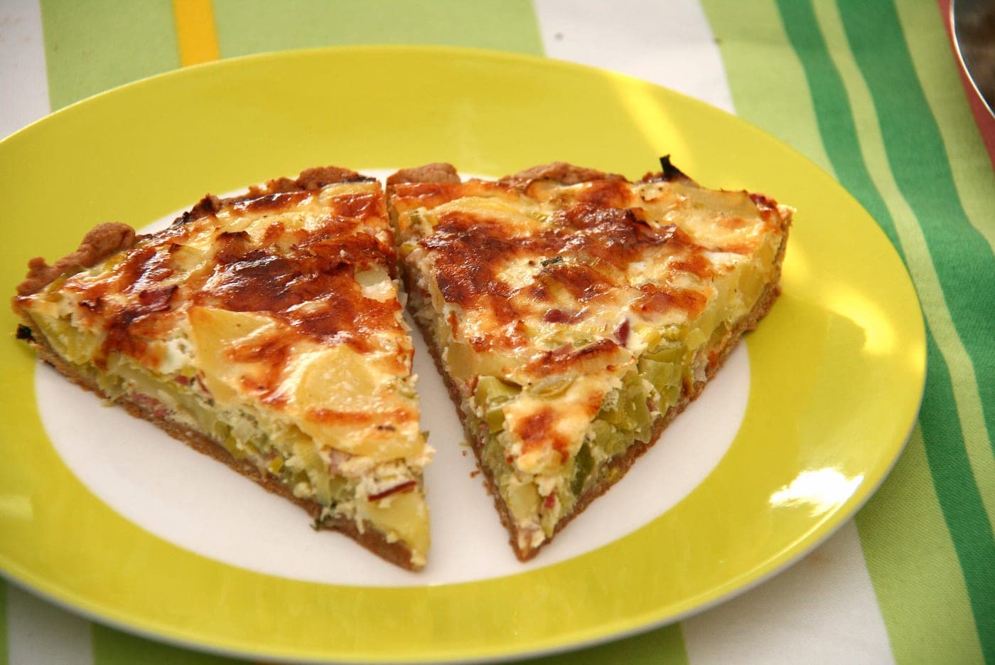 Quiche aux pommes de terre, poireaux et lardons