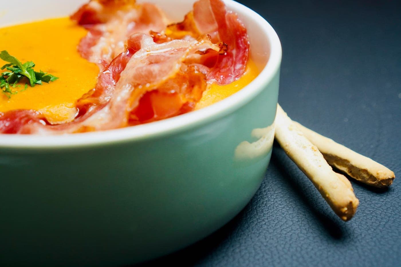Velouté de potiron aux lardons croustillants